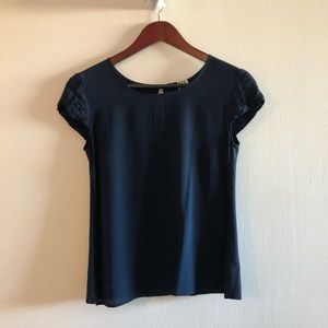 Massimo Dutti Navy Blue Cap-Sleeve Top